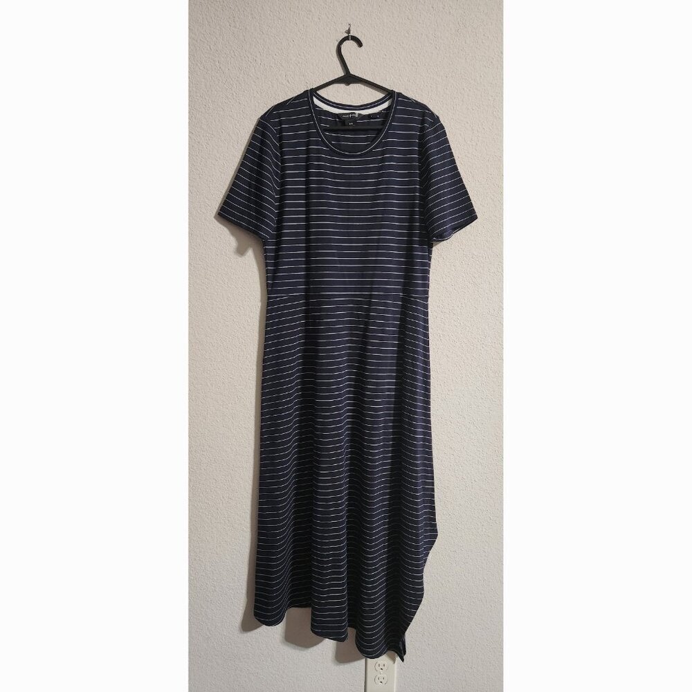 Club Monaco Women’s Navy Striped Dress A-line Asymmetrical size Large